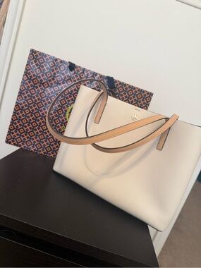 Tory Burch Cream Leather Tote with Tan Straps